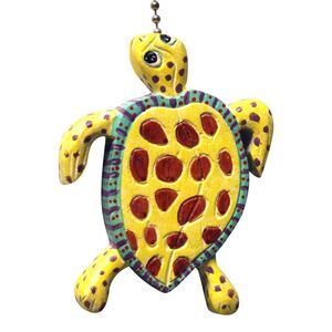 Sunny Yellow Sea Turtle Ceiling Fan Light Pull Hand Carved Wood